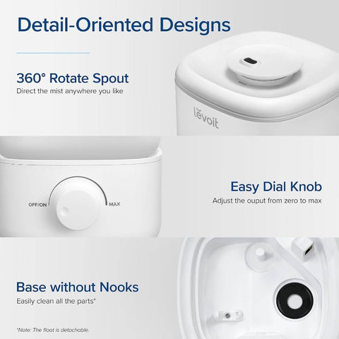 Classic 160 Top-Fill Cool Mist Humidifier 84.54oz\u002F2.98oz\u002Fh Large Room & Nursery Air Cooler, 28dB Quiet Operation, Auto Shut-Off &, Easy-Fill Tank, 25H Runtime for Bedroom, Sleep Aid, Home, Office (White)