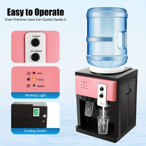 Pink Desktop Water Dispenser HS-09 Pink Desktop Water Dispenser | Ice Hot Edition for Home Kitchen & Office Use - 110V Plug-in