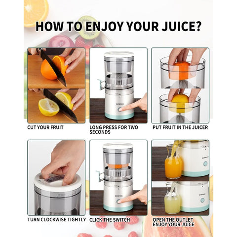 Rechargeable Electric Citrus Juicer with USB-Powered Operation & Cleaning Brush - Portable Cordless Citrus Press for Oranges, Lemons, Grapefruits - Compact Design with Ergonomic Handle, White & Green, USB-Powered (No Batteries\u002FBattery-Free)