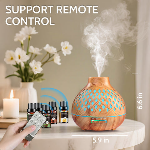 Diffuser for Home, 550ML Large Capacity Diffuser, Essential Oil Diffuser with 12 Bottles of Essential Oils, Aroma Diffuser with Remote Control for Hotel Spa Yoga Room - Humidifier with 7Colors LED Night Light for Bedroom Home Relaxation, Father's Day gift