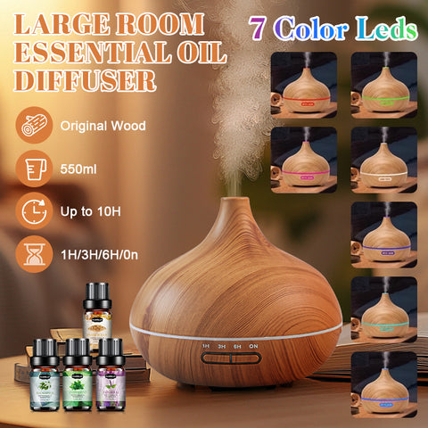Diffuser for Home, 550ML Large Capacity Diffuser, Essential Oil Diffuser with 12 Bottles of Essential Oils, Aroma Diffuser with Remote Control for Hotel Spa Yoga Room - Humidifier with 7Colors LED Night Light for Bedroom Home Relaxation, Father's Day gift