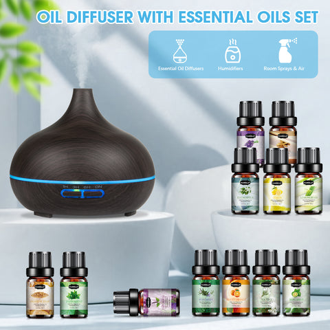 Diffuser for Home, 550ML Large Capacity Diffuser, Essential Oil Diffuser with 12 Bottles of Essential Oils, Aroma Diffuser with Remote Control for Hotel Spa Yoga Room - Humidifier with 7Colors LED Night Light for Bedroom Home Relaxation, Father's Day gift