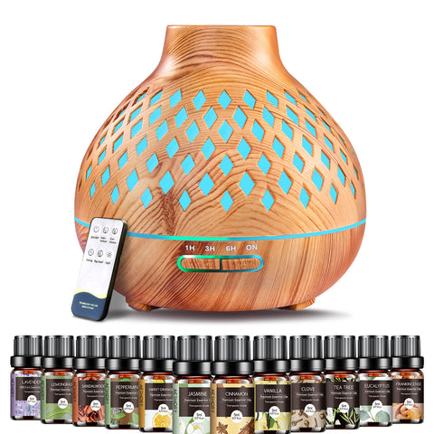 Diffuser for Home, 550ML Large Capacity Diffuser, Essential Oil Diffuser with 12 Bottles of Essential Oils, Aroma Diffuser with Remote Control for Hotel Spa Yoga Room - Humidifier with 7Colors LED Night Light for Bedroom Home Relaxation, Father's Day gift