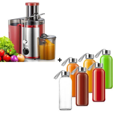 Centrifugal Juicer Machine Red and 6pcs Glass Bottle Bundle, Portable Juicer, Centrifugal Juicer Machine Easy Clean, Portable Juice Blender, Portable Juicer Blender, Healthy Lifestyle, Smoothie Maker, Lightweight Juicer, Compact Design