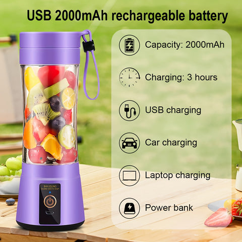 12.85 Oz Rechargeable Portable Blender Cup, Electric USB Juicer Blender, Mini Blender Portable Blender For Shakes And Smoothies, Juice, 380ml, Six Blades Great For Mixing, Easy Clean, Ideal For Travel, Office, Picnic- Fresh Juices Anywhere