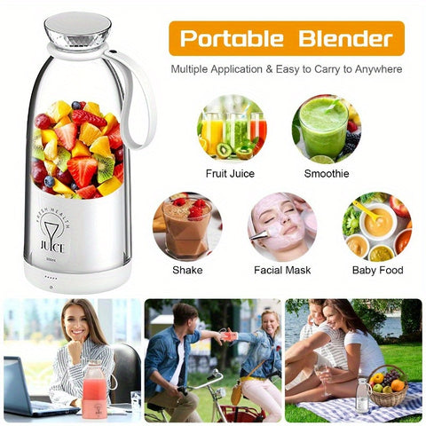 16.9oz Cordless Electric Blender with 6-Blade System & - Motor - Rechargeable Portable Fruit Mixer with Handle,, -C, and Detachable Lid for Smoothies, Shakes, Juice - Ideal for Travel, Gym, Office, Home Use - Compact & Lightweight Design, Durable & Easy t