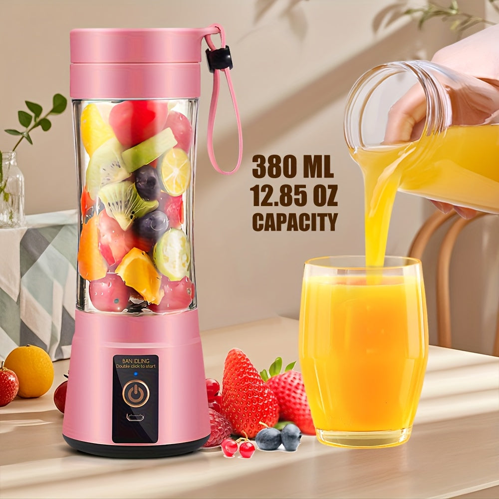 Pink Portable Blender Cup, Electric USB Juicer Blender, Mini Blender Portable Blender For Shakes And Smoothies, Juice, 12.85oz, 2000mAh, 6 Blade With Safety Lock, Food Grade PP, Easy Clean, Ideal For Travel - Fresh Juices Anywhere