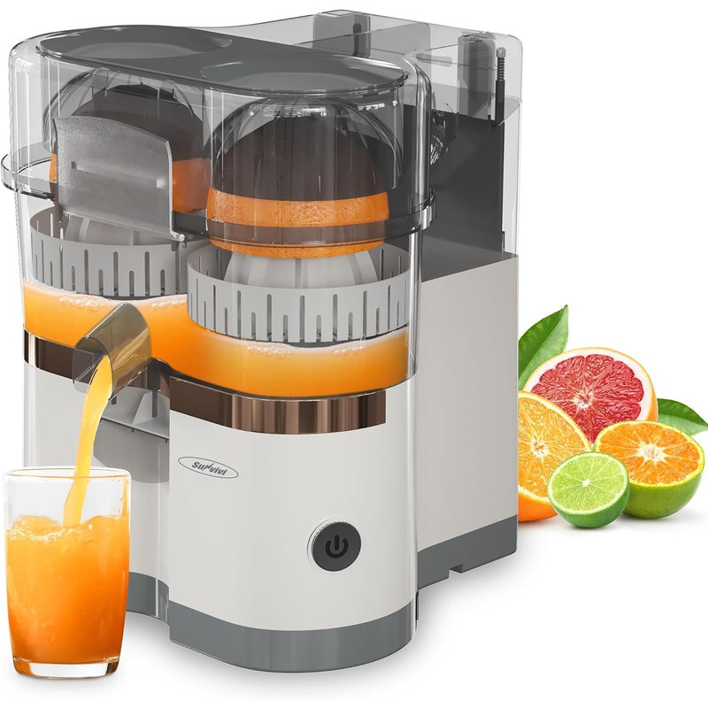Sunvivi Dual-Head Electric Juicer with USB-Powered Operation & Cleaning Brush - Cordless Portable Citrus Juicer for Oranges, Lemons, Limes, Kiwis, Grapefruits - 316 Stainless Steel, Easy to Clean & Use, Compact Design with Ergonomic Handle & Spill-R