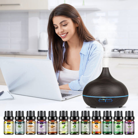 Diffuser for Home, 550ML Large Capacity Diffuser, Essential Oil Diffuser with 12 Bottles of Essential Oils, Aroma Diffuser with Remote Control for Hotel Spa Yoga Room - Humidifier with 7Colors LED Night Light for Bedroom Home Relaxation, Father's Day gift