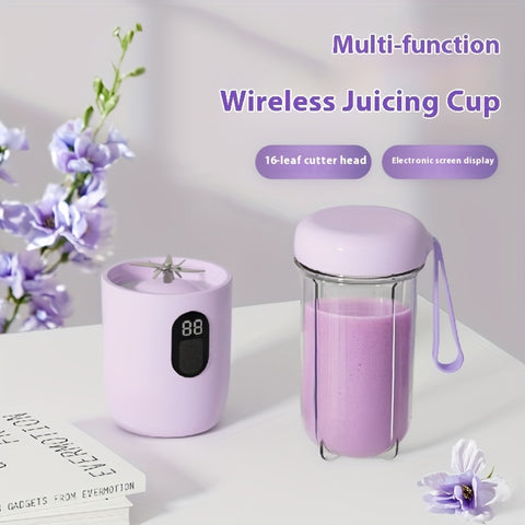 16.91oz Wireless Portable Juicer with Digital Display & USB Rechargeable - 45-Second Fast Juice, 3 Modes (Blend, Mix, Juice), 2 Cups, 2 Lids, 2 Blades, 2 Cups for Smoothies, Milkshakes, Ice - Compact Design for Home, Travel, Kitchen Use, Smoothie Maker, M