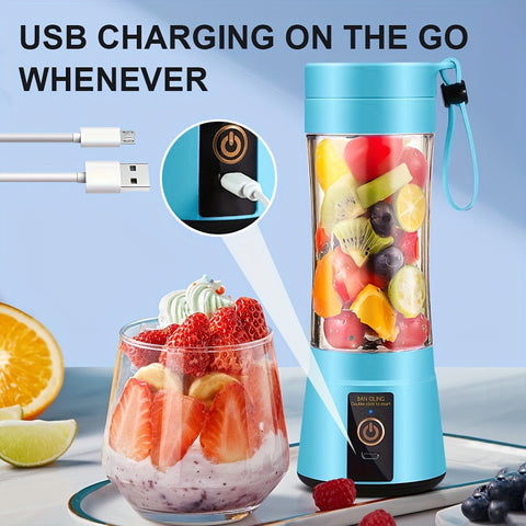 12.85 Oz Rechargeable Portable Blender Cup, Electric USB Juicer Blender, Mini Blender Portable Blender For Shakes And Smoothies, Juice, 380ml, Six Blades Great For Mixing, Easy Clean, Ideal For Travel, Office, Picnic- Fresh Juices Anywhere