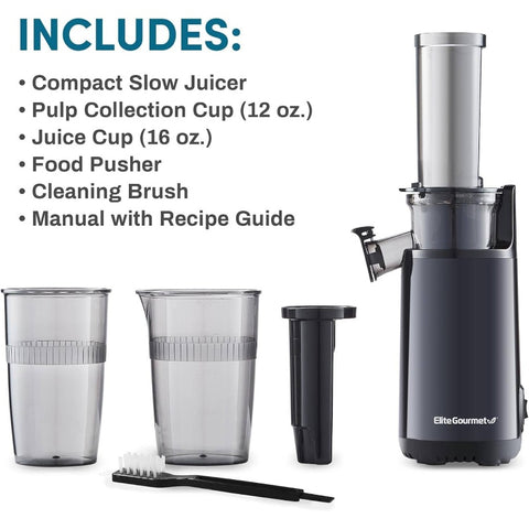 EJX600 Compact Small Space - Saving Masticating Slow Juicer Cold Press Extractor, Nutrient and Vitamin Dense, BPA - Tritan, Easy to Clean, 16oz Cup, Charcoal, Healthy Juicing, Spacesaving Design, Highquality Material, Busy Professionals