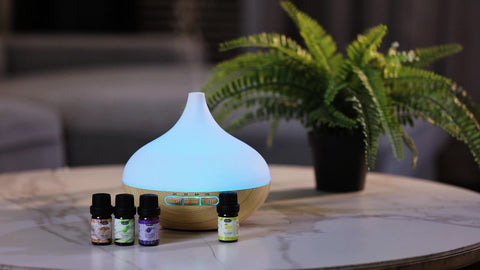 18.6oz Essential Oil Diffuser Wood Grain Ultrasonic Air Humidifier Cool 7 Color LED Light With 12 Oils