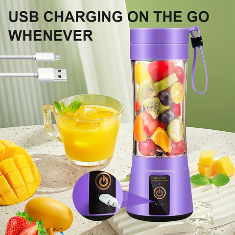 12.85 Oz Rechargeable Portable Blender Cup, Electric USB Juicer Blender, Mini Blender Portable Blender For Shakes And Smoothies, Juice, 380ml, Six Blades Great For Mixing, Easy Clean, Ideal For Travel, Office, Picnic- Fresh Juices Anywhere