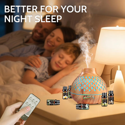 Diffuser for Home, 550ML Large Capacity Diffuser, Essential Oil Diffuser with 12 Bottles of Essential Oils, Aroma Diffuser with Remote Control for Hotel Spa Yoga Room - Humidifier with 7Colors LED Night Light for Bedroom Home Relaxation, Father's Day gift