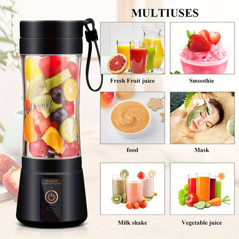 12.85 Oz Rechargeable Portable Blender Cup, Electric USB Juicer Blender, Mini Blender Portable Blender For Shakes And Smoothies, Juice, 380ml, Six Blades Great For Mixing, Easy Clean, Ideal For Travel, Office, Picnic- Fresh Juices Anywhere