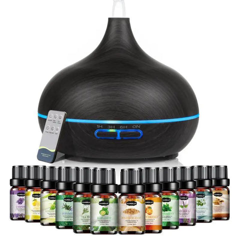Diffuser for Home, 550ML Large Capacity Diffuser, Essential Oil Diffuser with 12 Bottles of Essential Oils, Aroma Diffuser with Remote Control for Hotel Spa Yoga Room - Humidifier with 7Colors LED Night Light for Bedroom Home Relaxation, Father's Day gift