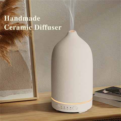 200ml Ceramic Humidifier, Essential Oil Diffuser For Home Bedroom, 4 Colours (Pure Black, Pure White, Light Wood Grain Base, Dark Wood Grain Base)