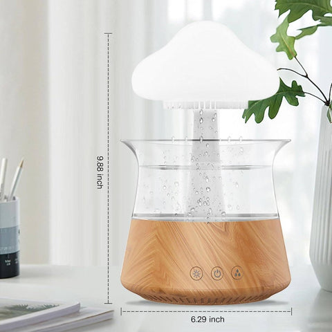 10.14oz Cool Mist Humidifier & Diffuser with 7-Color Night, Mushroom Cloud Lamp, White Noise Machine for Large Rooms, Home, Office - Essential Oil Compatible, Wood Grain Design, Plug-in (No \u002F)