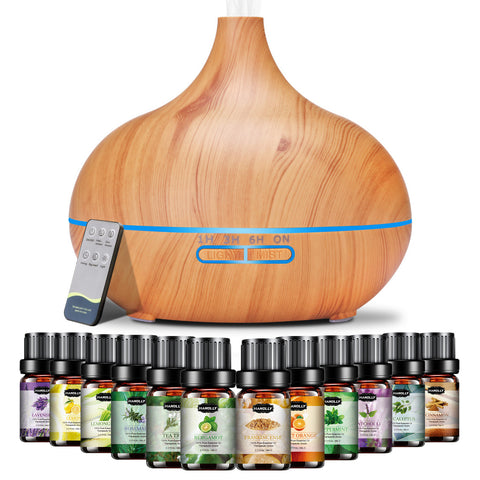 Diffuser for Home, 550ML Large Capacity Diffuser, Essential Oil Diffuser with 12 Bottles of Essential Oils, Aroma Diffuser with Remote Control for Hotel Spa Yoga Room - Humidifier with 7Colors LED Night Light for Bedroom Home Relaxation, Father's Day gift