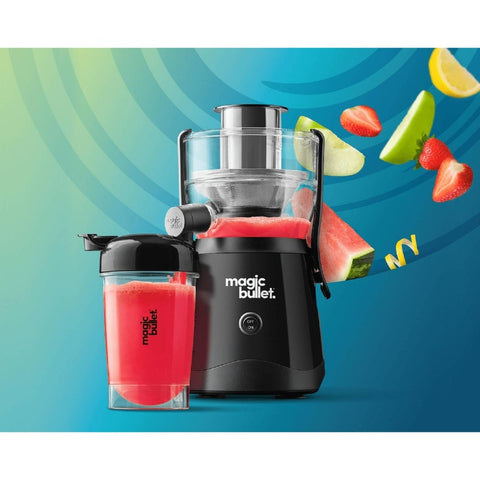 Compact Centrifugal Juicer with Mincer Attachment & Spout - Black (Compatible with Magic Bullet Blender-Like Cups) - Fast Pulp-Free Fresh Juice Extractor for Fruits\u002FVegetables, Easy-Clean Design, Portable for \u002FOffice\u002F Use