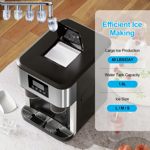 3-in-1 Countertop Ice Maker & Crusher + Water Dispenser 40LBS\u002F24H Ice Output with 3 Sizes & Crush Function, Dual-Fill Auto\u002FManual Modes, Smart Touch LCD W\u002FAlerts & Auto-Clean, 1.8L Tank for Home\u002FOffice\u002FCafe (Stainless Steel)