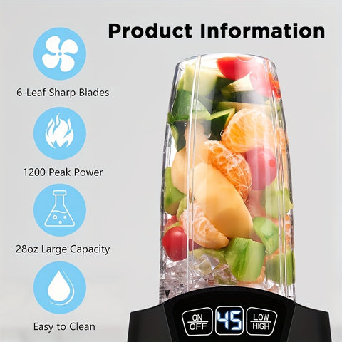Desktop Machine, Personal Blender, Fruit Juicer, Blender, 1200w, Smoothie Blender, Button-type Smoothie Blender, Suitable for Frozen Beverages, Milkshakes, Smoothies And Sauces