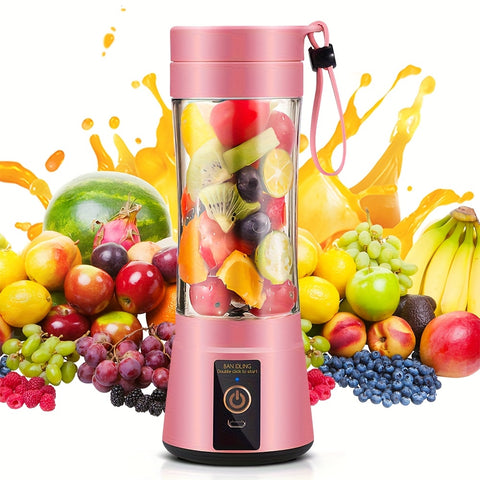 Pink Portable Blender Cup, Electric USB Juicer Blender, Mini Blender Portable Blender For Shakes And Smoothies, Juice, 12.85oz, 2000mAh, 6 Blade With Safety Lock, Food Grade PP, Easy Clean, Ideal For Travel - Fresh Juices Anywhere