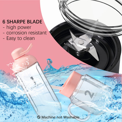 Smoothie Blender Pink - 3-in-1 Smoothie Maker with 6 Blades, 30s Quick Juice & Shakes, Personal Mini Blender for Smoothies & Shakes, Blender Juicer, Juicer Blender, Blenders for Kitchen, Healthy Shakes, Compact Design, Efficient Blending, Durable Blades,