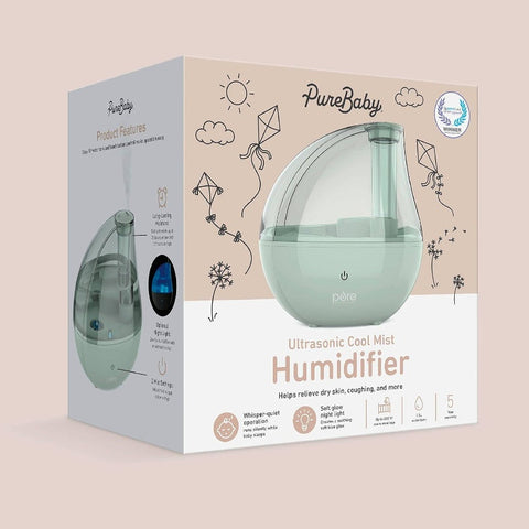 PureBaby Soundwave technology Cool Mist Humidifier & Night Light - Quiet - Operation, Mint Green Humidor for ' Rooms, Cough, Congestion, Cold Symptoms, PS Material, Compact -like Device for Bedrooms