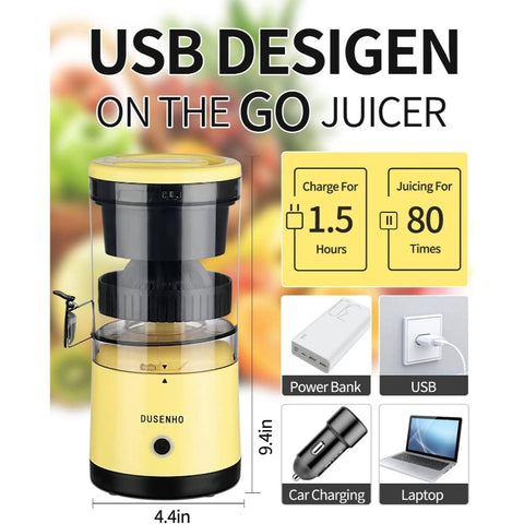 USB- Citrus Juicer Machine - Portable Rechargeable Lemon, Orange, Grapefruit Juicer with Cleaning Brush, USB- for Fresh Lemonade, Smooth Operation, Compact Design & Heavy-Duty PC (No Needed