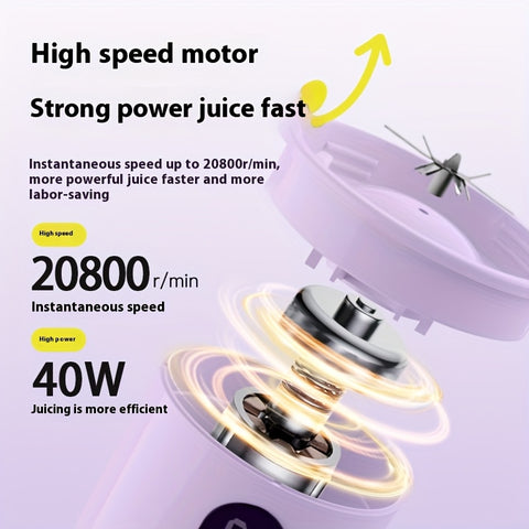 16.91oz Wireless Portable Juicer with Digital Display & USB Rechargeable - 45-Second Fast Juice, 3 Modes (Blend, Mix, Juice), 2 Cups, 2 Lids, 2 Blades, 2 Cups for Smoothies, Milkshakes, Ice - Compact Design for Home, Travel, Kitchen Use, Smoothie Maker, M