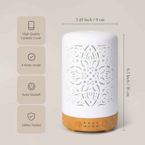 White Ceramic Soundwave technology Diffuser & Humidifier - 3.38oz Essential Oil Diffuser with Auto Shut-Off, 4-Timer, 7-Color Night, Cool Mist for Home\u002FOffice, Quiet Operation, for \u002FPets, Elegant Ceramic Design (No Chemicals)