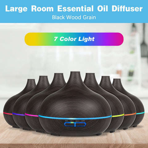 18.6oz Essential Oil Diffuser Wood Grain Ultrasonic Air Humidifier Cool 7 Color LED Light With 12 Oils