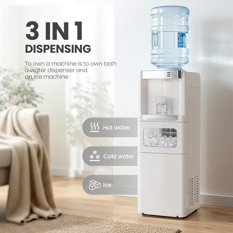 Water Dispenser with Ice Maker, 3-in-1 Hot And Cold Water Cooler with Built-in Bullet Ice Maker Machine, 33lbs\u002F 24H, Top Loading for 3-5 Gallon Bottle, Child Safety Lock, Espresso Machine 20 Bar, Cappuccino & Latte Machine with Automatic Milk Frother