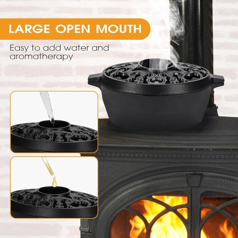 2.5 Quart Cast Iron Wood Stove Steamer & Humidifier - Large Capacity Rust-Resistant Fireplace Heater\u002FCooler-Free, Black Moisture Producer with -like Effect, Compatible with Wood Pellets\u002FBark ( Heating Device