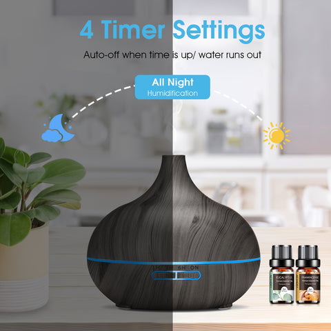 18.6oz Essential Oil Diffuser Wood Grain Ultrasonic Air Humidifier Cool 7 Color LED Light With 12 Oils