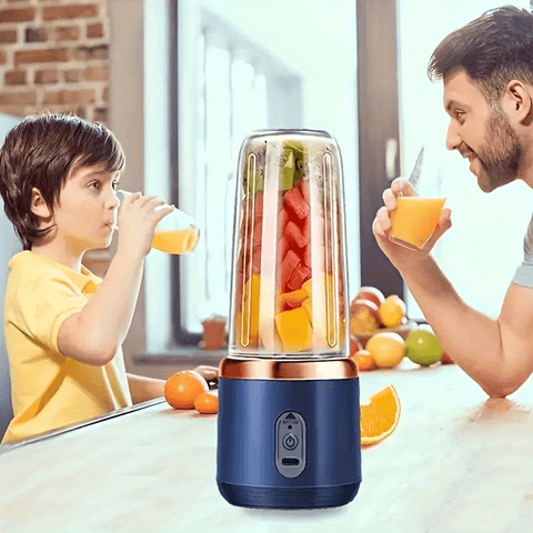 13.53oz Portable 2-in-1 Electric Juicer With Dual Cups, Wireless Rechargeable Mini Juicer Blender With 6 Blades, Easy To Clean, Ideal For Smoothies, - Juicing Station | Modern Design | Food Grade ABS Plastic, 1500mAh Battery, Juicer Blender
