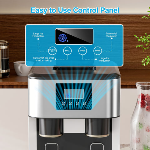 3-in-1 Countertop Ice Maker & Crusher + Water Dispenser 40LBS\u002F24H Ice Output with 3 Sizes & Crush Function, Dual-Fill Auto\u002FManual Modes, Smart Touch LCD W\u002FAlerts & Auto-Clean, 1.8L Tank for Home\u002FOffice\u002FCafe (Stainless Steel)