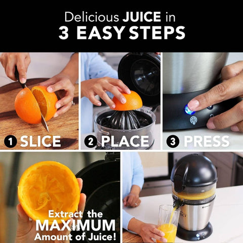 Hands Citrus Juicer, 1 - Button Juicer Machine, Orange Lime Grapefruit Lemon Squeezer, Easy to Clean Orange Juicer Squeezer, BlackStainless Steel