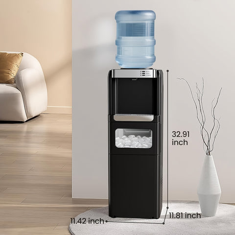 Water Dispenser with Ice Maker, 3-in-1 Hot And Cold Water Cooler with Built-in Bullet Ice Maker Machine, 33lbs\u002F 24H, Top Loading for 3-5 Gallon Bottle, Child Safety Lock, Espresso Machine 20 Bar, Cappuccino & Latte Machine with Automatic Milk Frother