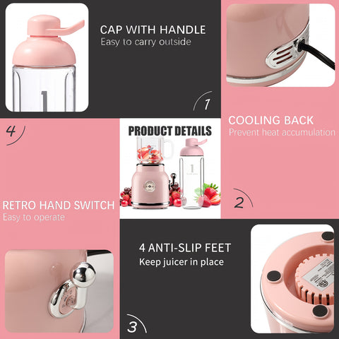 Smoothie Blender Pink - 3-in-1 Smoothie Maker with 6 Blades, 30s Quick Juice & Shakes, Personal Mini Blender for Smoothies & Shakes, Blender Juicer, Juicer Blender, Blenders for Kitchen, Healthy Shakes, Compact Design, Efficient Blending, Durable Blades,