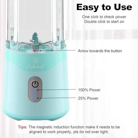 18oz Portable USB Rechargeable Blender with 6-Blade ic Induction Technology, 22000 RPM High-Speed Mini Juicer & Smoothie Maker, One-Touch Operation & Auto-Clean, Turquoise Travel Blender for Protein Shakes, On-the-Go, Camping